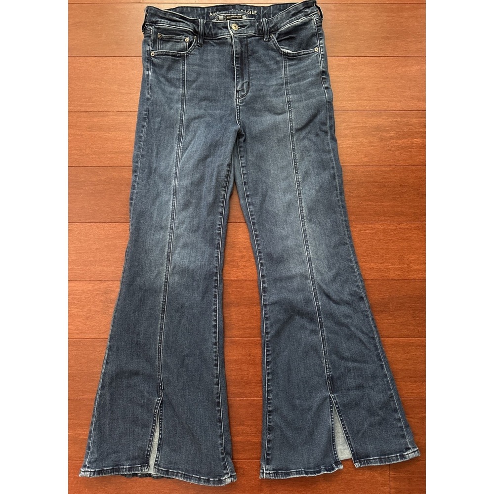 American Eagle Women's Next Level Stretch Festival Flare Denim Jeans Boho Sz 14
